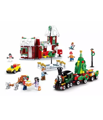 Simulated City New Year Set Train Station Building Blocks