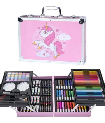 Samtoy 145PCS Paintbrush Watercolor Pen Girl Kids Birthday Gift Pink Wooden Box Colorful Painting Sketching Drawing Art Set
