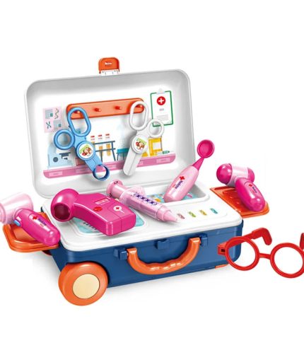 11PCS Plastic 2 in 1 Educational Pretend Play Medical Kit Toy Pull Rod Doctor Toys Suitcase for Kids
