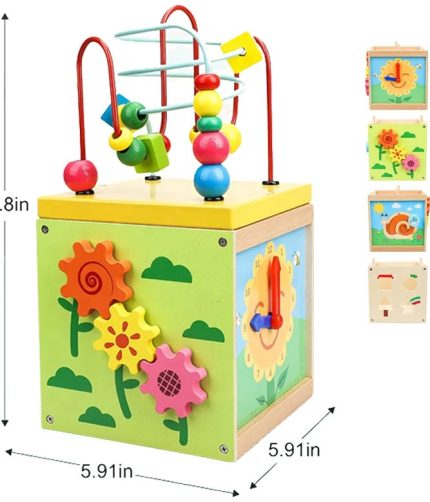 TOY Life 5 in 1 Education Montessori Hand-on Ability Learn Baby Activity Busy Cube Toddler Wood Bead Maze