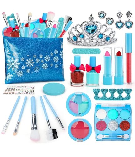 TOY Life Blue Non-toxic Washable Fashion Gril Toy Pretend Cosmetics Set Makeup Toy for Kids with Hand Bag