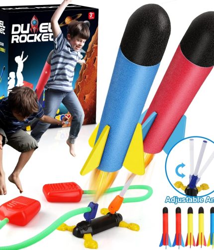 TOY Life Child Outdoor Games Assorted Pedal Pad Air Rocket Launcher with 6 Foam Rockets 2 Launchers