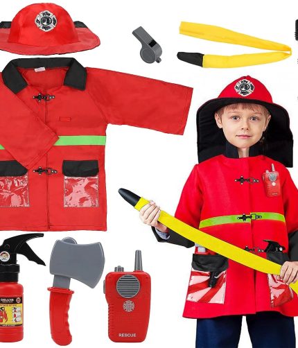 TOY Life Simulation Red Fire Fighting Suit Fireman Clothing Kid Dress Up Pretend Play Set For Boys