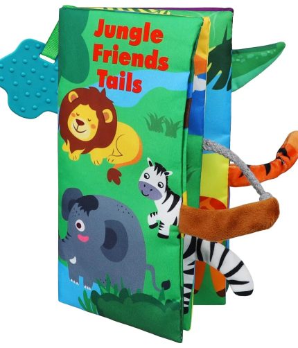 TOY Life Washable Newborn Infant Teething Sensory Soft Fabric Baby Touch and Feel Crinkle Tail Cloth Book