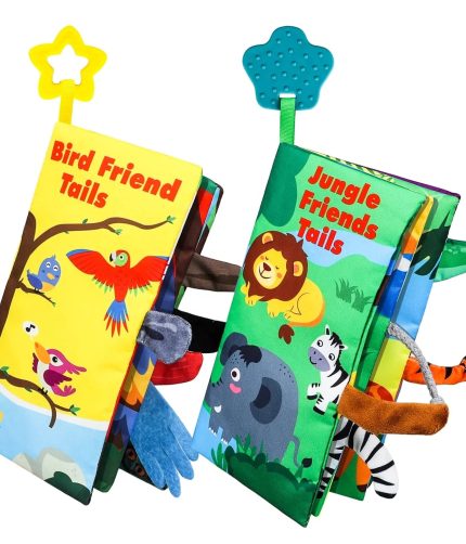 TOY Life Washable Newborn Infant Teething Sensory Soft Fabric Baby Touch Feel Crinkle Tail Cloth Book