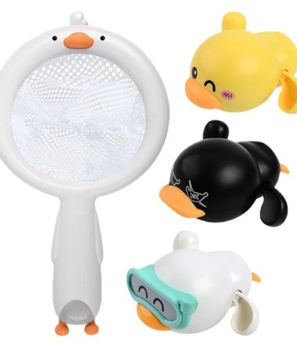 2022 Bathroom Shower Water Play Scoop Net Floating Wind Up Duck Swimming Pool Baby Bath Toy Animal for Toddlers