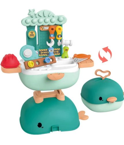27PCS Tool Bench 3 in 1 Pretend Repair Kit Mechanical Whale School Bag Plastic Tool Set Toy for Boys