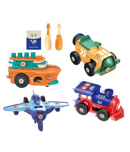 4 PCS Electric DIY Assembly Laboratory Retro Car Plastic Toy Boat Assemble Vehicle Set for Children