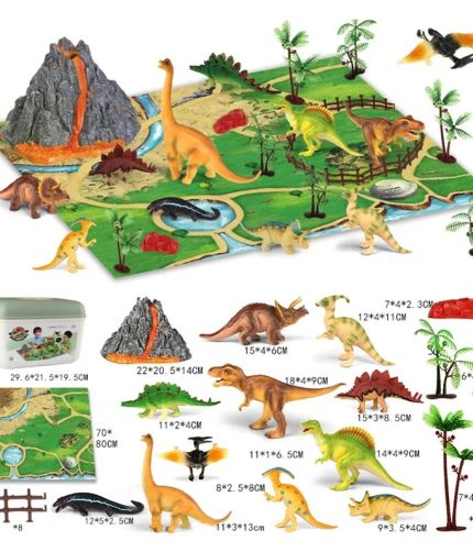 Animal & Dinosaur Toy Activity Play Mat Trees Volcano Carpet Set Realistic Dinosaur Figure Play Set to Create a Dinosaur World