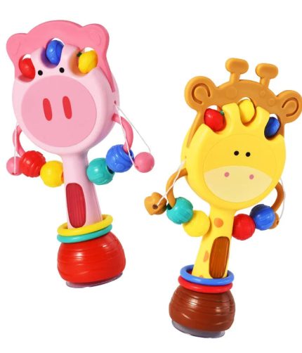 Baby Cartoon Animal Design Pacify Teether Silicone Toys Rattle Drum with Light and Music