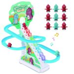 Baby Educational Auto Slide Railway Track Slot Small Dinosaur Light up Ladder Climbing Stairs Toy with Music