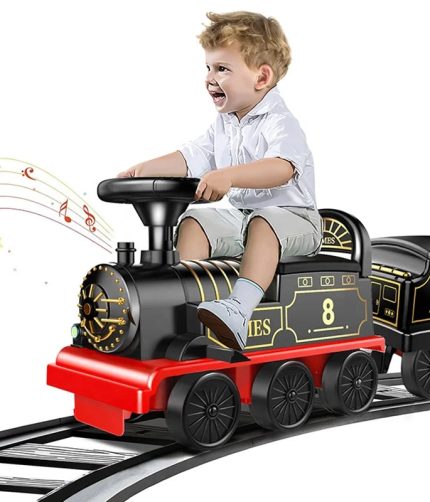 Battery powered Six Wheel Baby Electric Christmas Ride On Train Plastic Big Size Children Kids Ride On Car with Rail Track