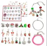 Chenghai SamToyCn Christmas 24 DIY Beaded Pendants Charm Bracelet and Earrings Stainless Steel Fashion Jewelry Set for Girl Gift