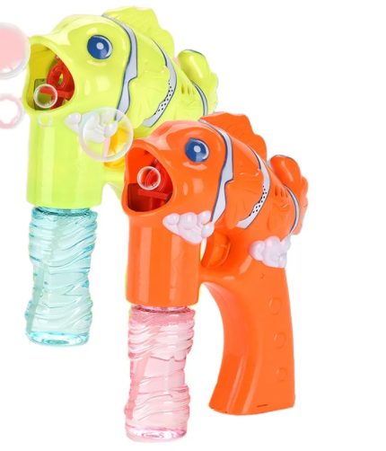 Children Outdoor Play Fish Shape Animals Flashing LED Music Hand Soap Blaster Gun Bubble Shooter With 2 Bubble Solutions