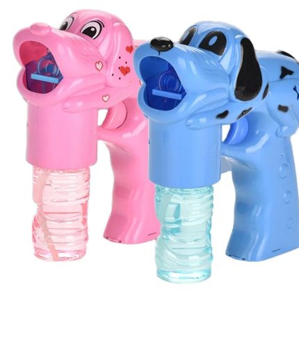 Custom Plastic Cute Dog Light Music Automatic Outdoor Game Soap Shooter Toy Bubble Gun for Kids