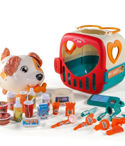 Custom Plastic Voice Remote Control Role Play Game Pet Cage Doggy House Sensing Food Toys with Accessories for Girls Gift