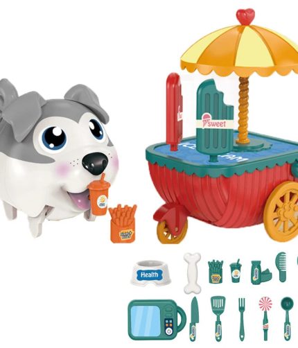 Educational Ice Cream Trolley Cart Pretend Play Game Voice Sound Control Induction Walking Dog Simulation Electric Pet Toy