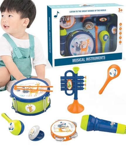 Educational Toy Kids Musical Instruments Baby Trumpet Percussion Maraca Microphone Castanets Tambourine Marching Drum Set