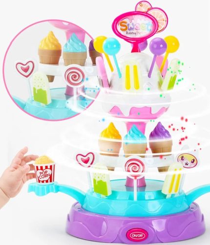 Electric Plastic Interactive Ice Cream Dessert Food Pretend Play Rotating Sweet Candy Toy with Light and Music