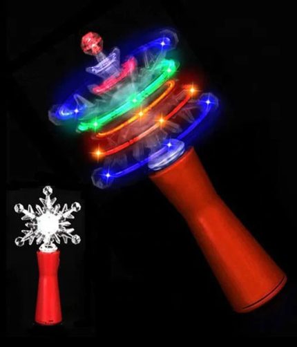 Kids Battery Operated LED Flashing Rotating Snowflake Flash Stick Wand Children Spinning Light UP Toys with Music