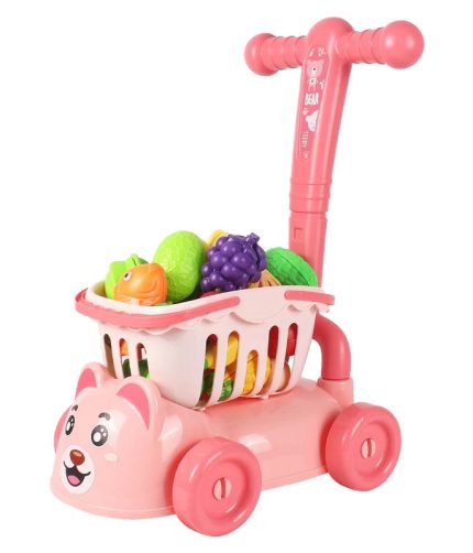 Kids Other Pretend Play Preschool Kitchen Play Set Grocery Supermarket Shopping Trolleys Carts Toy with Cutting Fruit Pizza