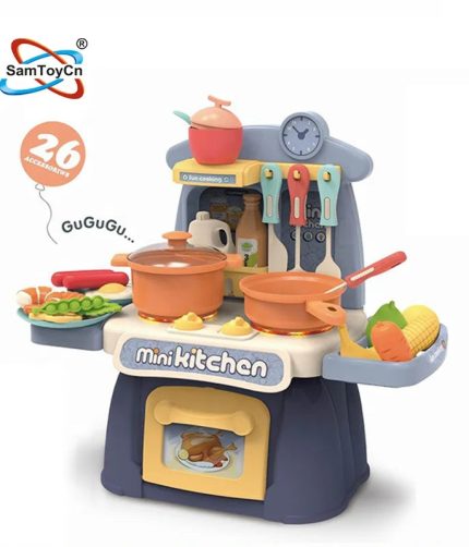 Kids Pretend Play Sound Light Mini Electric Kitchen Cooker Set Toy With Blue And Pink