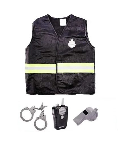 Kids Role Play Uniform Police jacket Vest Set Toy With Interphone Handcuffs Whistle