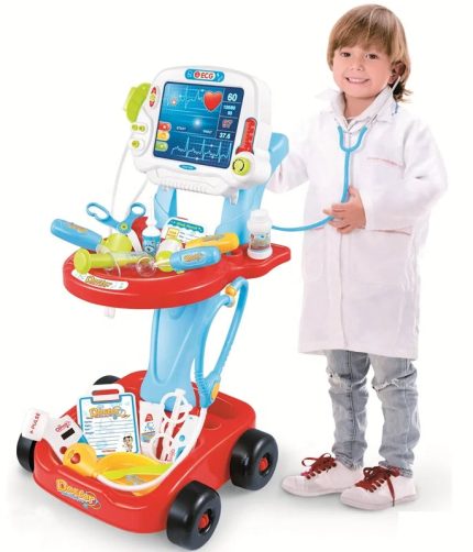 Musical Light Toy ECG Testing Equipment Set Pretend Medical Play Doctor Cart Kit for Kids