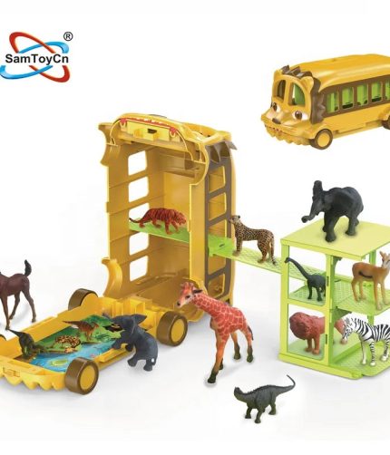 Plastic 12 Animals Wild Animal Lion Bus Toy with Certificated