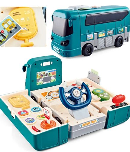 Plastic Multi-function Deformation Game Play Set Musical Simulation Steering Wheel School Bus Toy for Children Gift