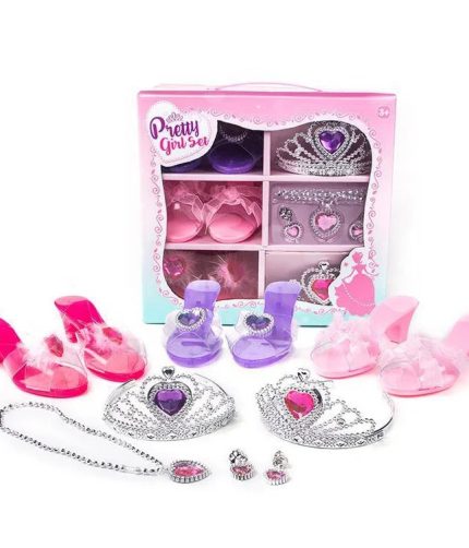 Role Play Jewel Precious Stone Necklace Crown Girls Princess Toy Dress Up Shoes Set for Kids