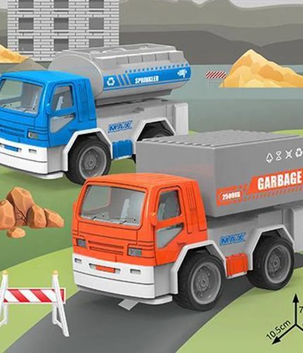 Samtoy 12pcs Mini Car Model Inertial Construction Vehicles Friction Toy Vehicle Container Truck Toy For Kids