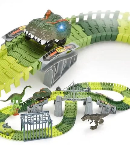 176 PCS STEM Educational DIY Assembly Loop Slot Toys Rail Race Car Electric Dinosaur Track Toy for Kids