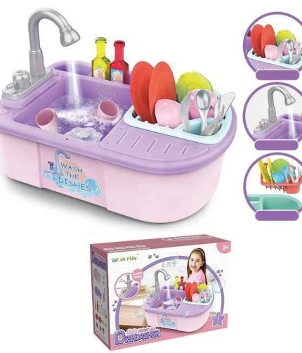 Samtoy 18pcs Electric Simulation Kids Dishwasher Set Pretend Play Kitchen Sink Kids Toys Kitchen with Recirculating Water