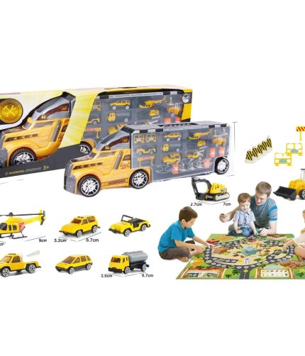 19 Inches Die Cast Large Transport Carrier Engineering Trailer Container Truck Toy with Scene Game Map Set