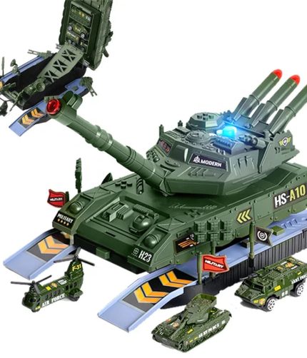 Samtoy 2 in 1 3PCS Army Toys Storage Deformation Friction Alloy Die Cast Car Tank Toy for Kids with Launch Function