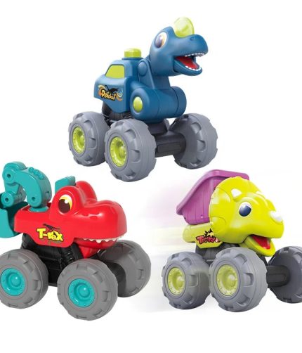 2 IN 1 Funny Cartoon Large Wheel Pull Back Engineering Vehicle Car Dinosaur Truck Toys for Kids