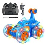 Samtoy 2.4g Twist Vehicle Remote Control Truck Rc Cool Shark 4wd Stunt Car 360 Rotating Toy for Kids With Wheel Lights