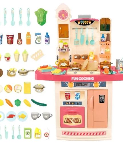 2023 Big 100CM New Style Spraying Mist Happy Kitchen Cooking Game Pretend Play Kitchen Toys Cooking Set Food For Girls