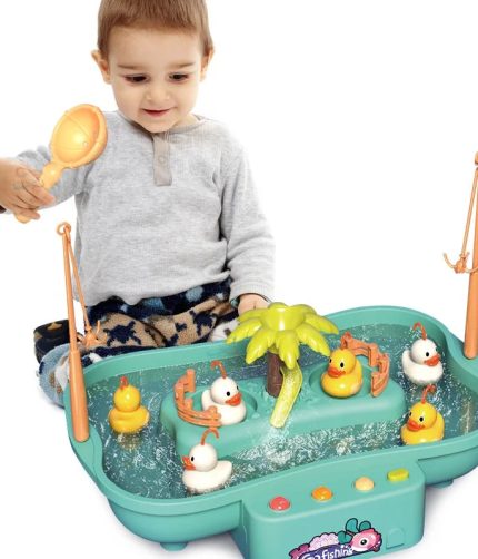 Samtoy 20PCS Rotating Fish Game Tables Electric Montessori Magnetic Fishing Game Toys Set for Kids with 6 Mini Ducks