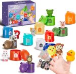 24pcs Early Education Montessori Cute Finger Puppet Soft Animals And Houses Matching Game Kids