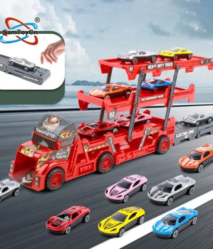 Samtoy 3 Layers Truck Trailers 6PCS Die Cast Metal Toy Cars Alloy Car Model for Kids with Ejection Function