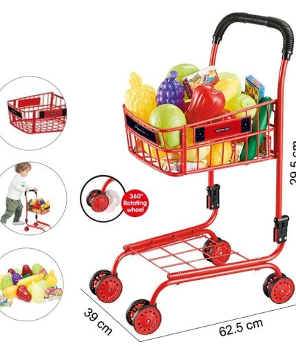 31PCS Iron Simulation Educational Pretend Play Red Trolley Toy Supermarket Shopping Cart Toy for Kids
