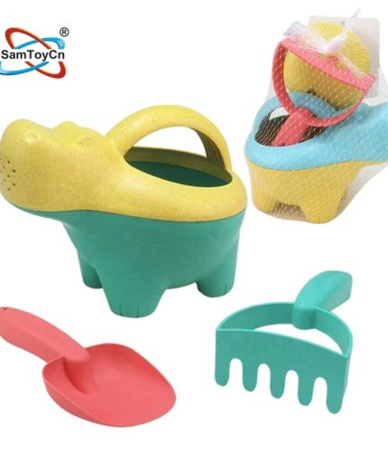 Samtoy 3PCS Animal BPA Free Wheat Straw Digger Water Summer Outside Sand Bucket Beach Toys Set with Beach Accessories