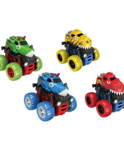 Samtoy 4 Colors Mixed Metal Die Cast Power Stunt Big Wheel Double Friction Dinosaur Car Toy for Kids