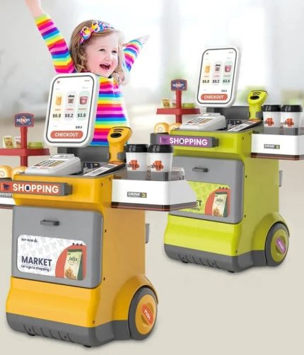 Samtoy 48PCS Simulation Electric Shopping Counter Toy Set Pretend Play Set Grocery Store Toy Home Supermarket Toy For Kids