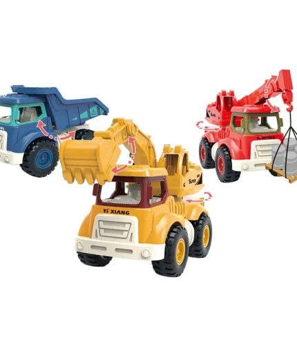 Samtoy 4PCS Mini Plastic Model Inertial Construction Truck Moveable Crane Excavator Container Friction Toy Vehicle  For Kids