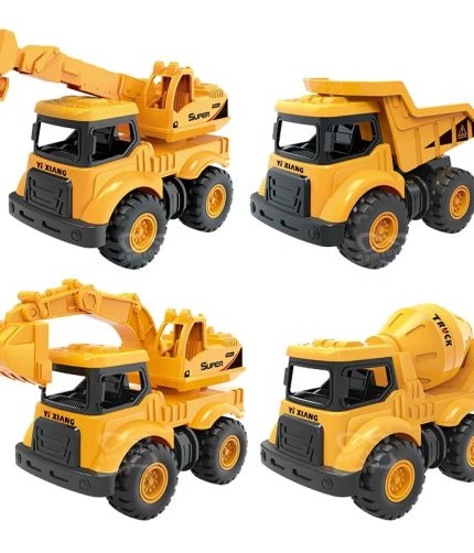 4pcs Mini Plastics Simulation Model Car Engineering Excavator Crane Construction Truck Toy Friction Toy Vehicle For Kids