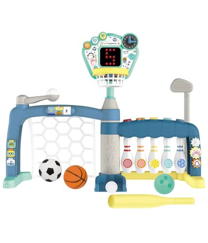 5 in 1 Indoor Outdoor Sports Rack Toy Point System Portable Adjustable Hoop Basketball Stand Toys for Kids