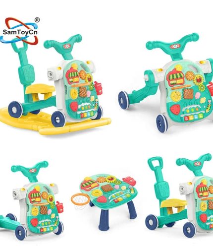 Samtoy 5 in 1 Multifunction Musical Activity Table Board Scooter Rocking Horse Rider Stroller Baby Walker with Wheels and Seat
